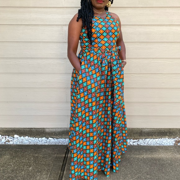 WOMEN AFRICAN PRINT,LONG MAXI DRESS. - Picture 3 of 4